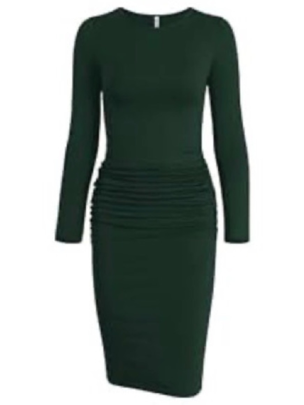 Long-Sleeve Emerald Green Side-Ruched Dress